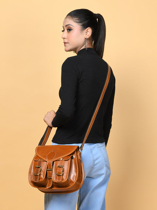Classy Leather Bags women's 2-pocket leather crossbody sling bag with adjustable strap and compact design.