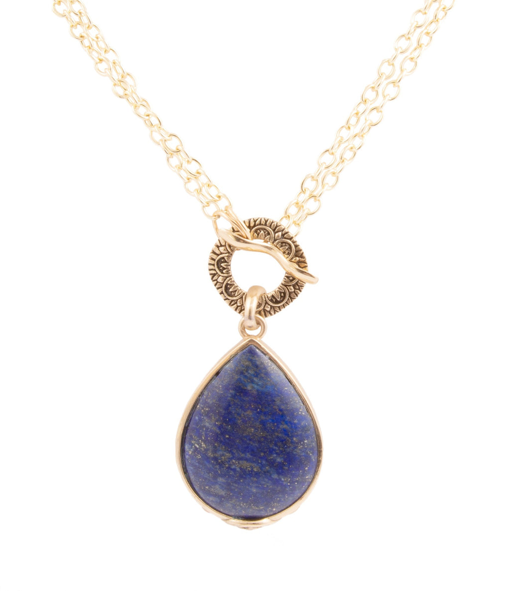 Barse Jewelry Abby Blue Lapis Golden Pendant Necklace featuring a blue lapis gemstone and gold chain.