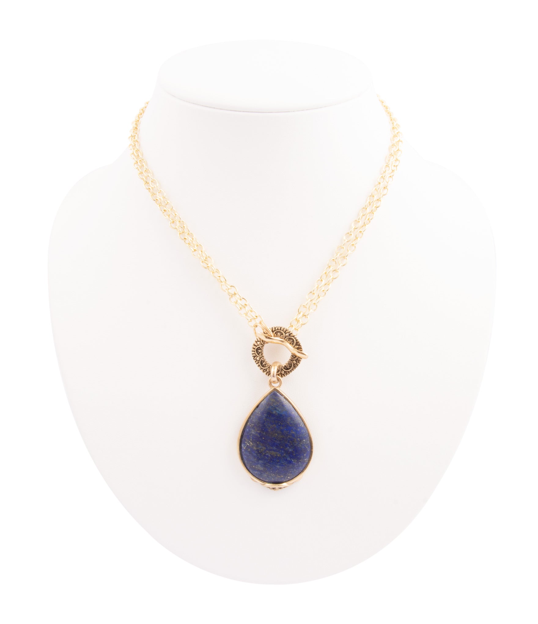 Barse Jewelry Abby Blue Lapis pendant necklace with a gold chain featuring a vibrant blue lapis gemstone.