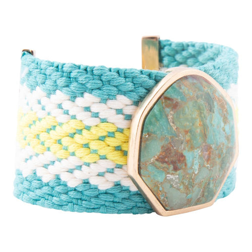 Barse Jewelry Blue Turquoise Textile Blues woven bracelet with detailed textile patterns and vibrant turquoise accents.