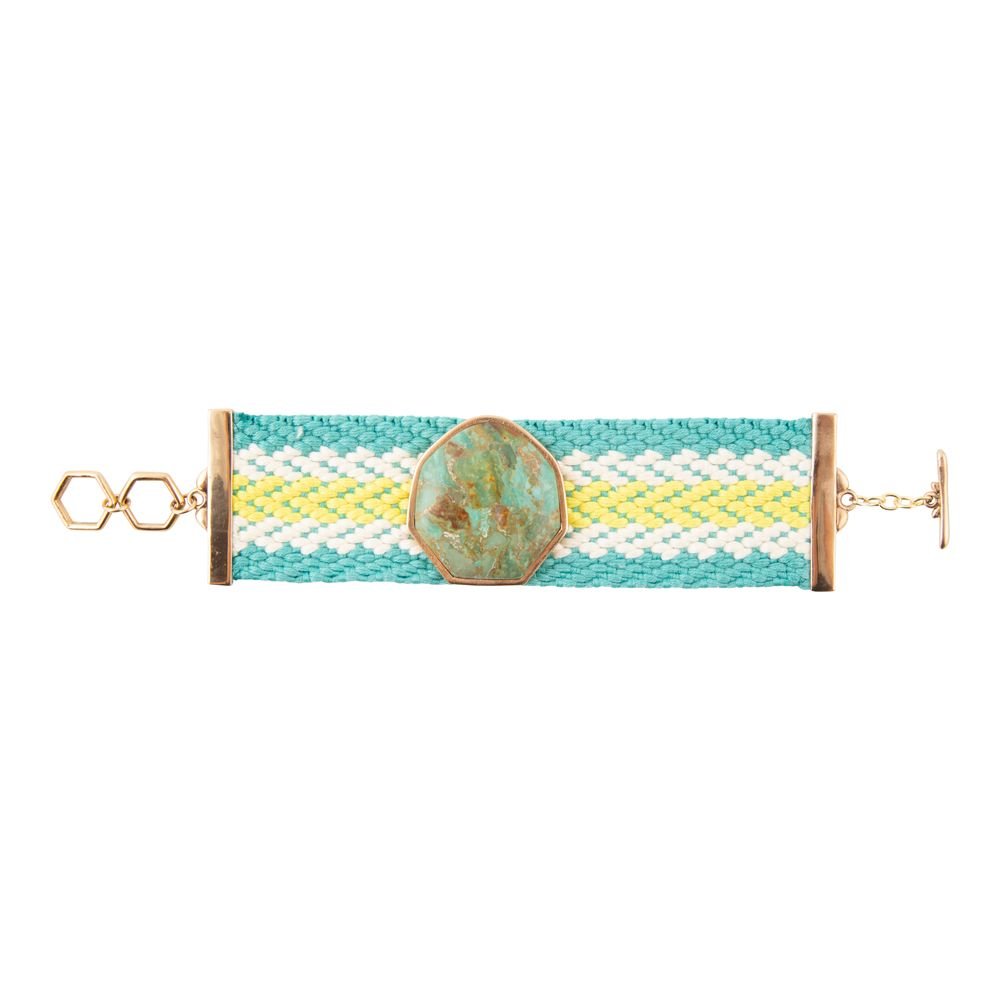 Blue turquoise woven bracelet from Barse Jewelry featuring intricate textile design and handcrafted craftsmanship.