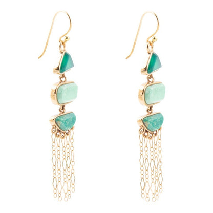 Green multi-stone earrings by Barse Jewelry featuring golden drop design and vibrant, colorful stones for a stylish look.