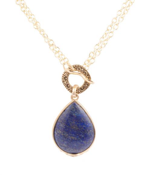 Barse Jewelry Abby Blue Lapis Golden Pendant Necklace featuring a blue lapis gemstone and gold chain.