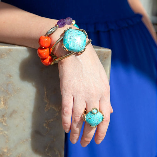 Blue turquoise rhombus statement ring by Barse Jewelry featuring bold geometric design on silver band