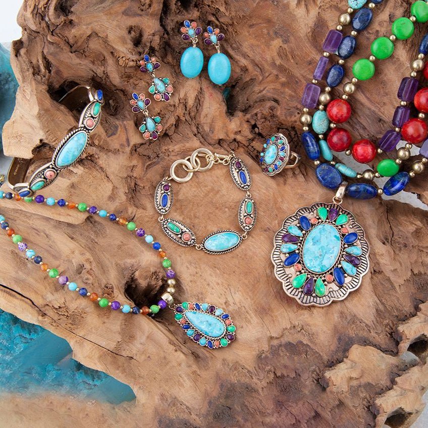 Colorful golden statement ring by Barse Jewelry featuring intricate concho design and vibrant gemstone accents.