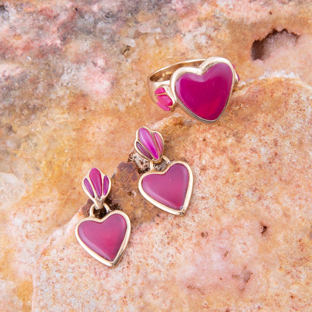 Pink Agate Heart Statement Ring – Boho Gemstone Ring in Gold