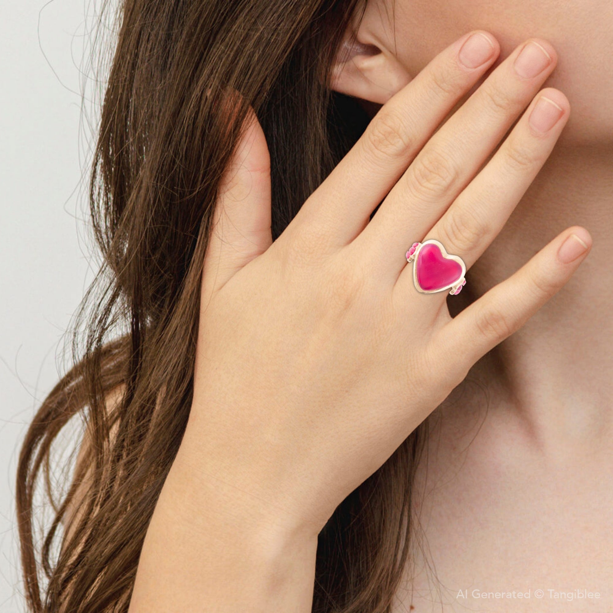 Pink Agate Heart Statement Ring – Boho Gemstone Ring in Gold