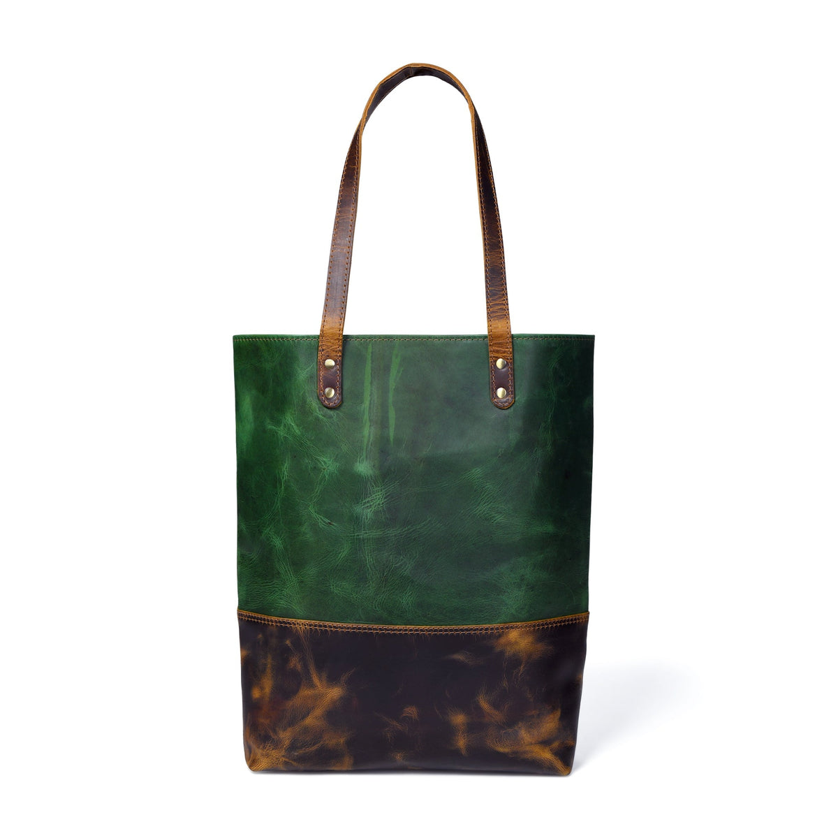 Green women's leather tote handbag from Classy Leather Bags with sturdy handles and spacious interior.