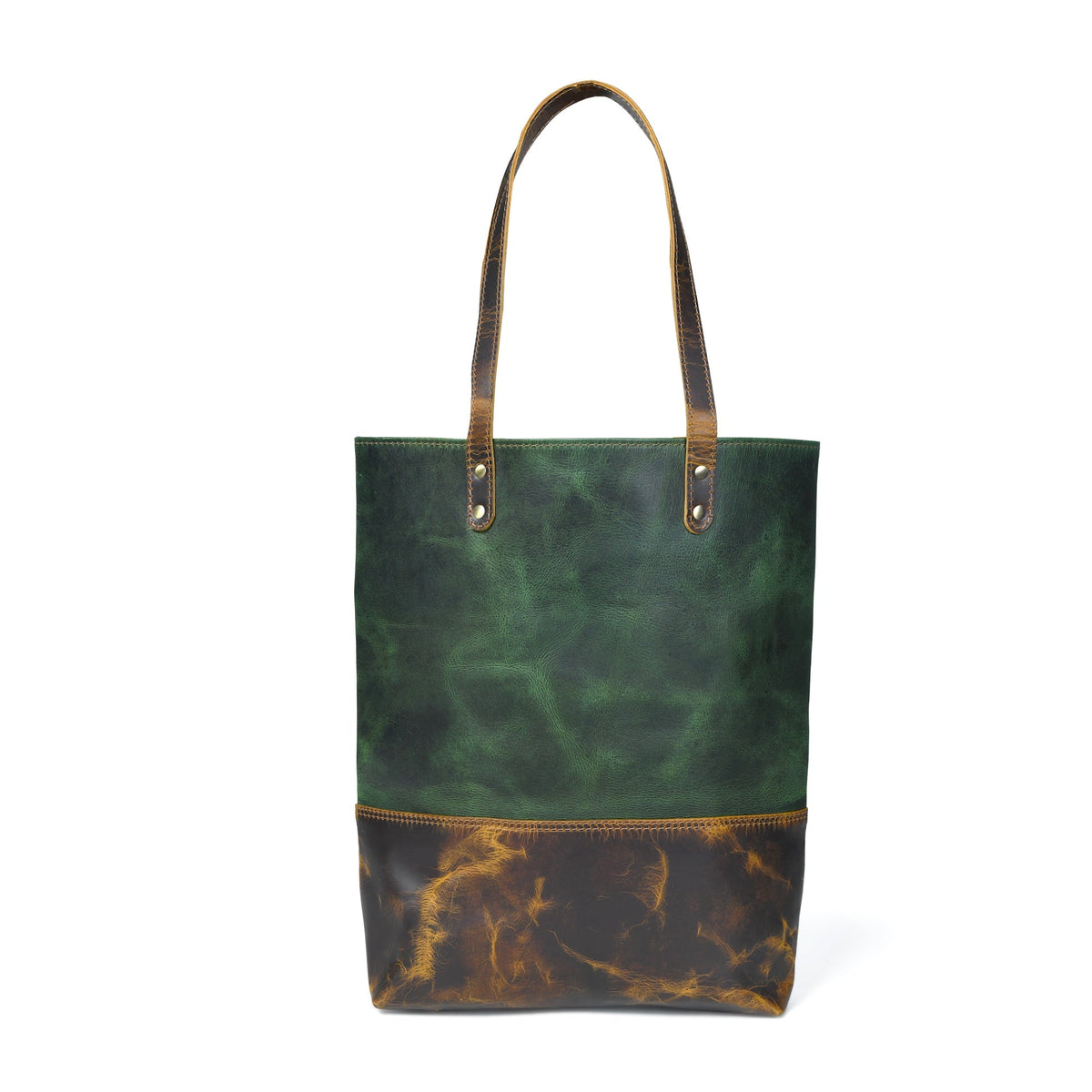 Green women's leather tote bag from Classy Leather Bags, featuring sturdy handles and a spacious interior for everyday use.