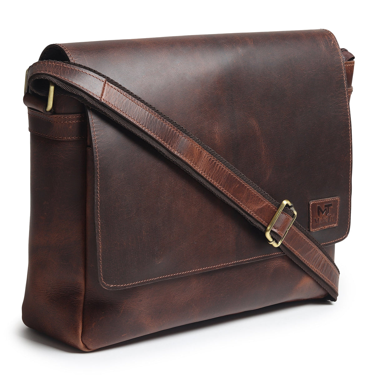 Genuine Sitka leather messenger bag by Classy Leather Bags, featuring a sleek design with a top handle and adjustable shoulder strap.