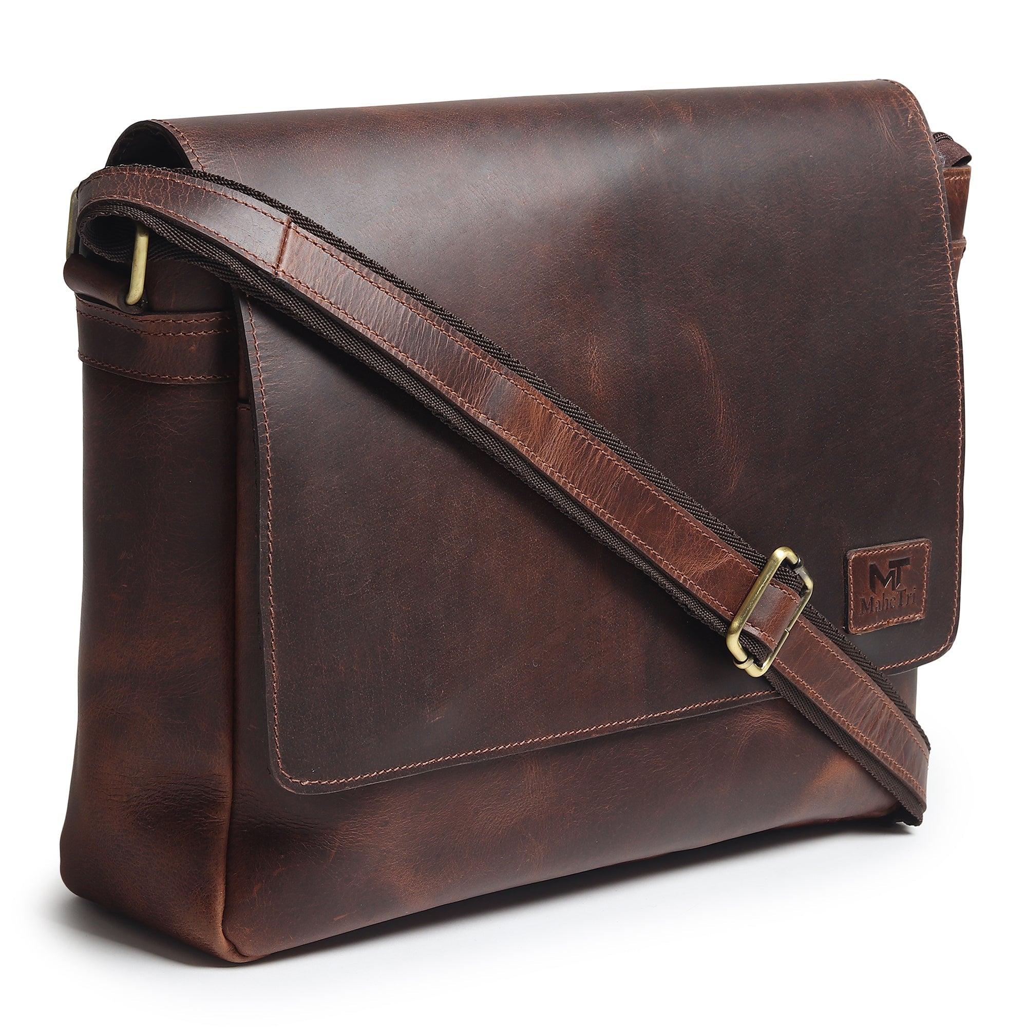 Genuine Sitka leather messenger bag by Classy Leather Bags, featuring a sleek design with a top handle and adjustable shoulder strap.