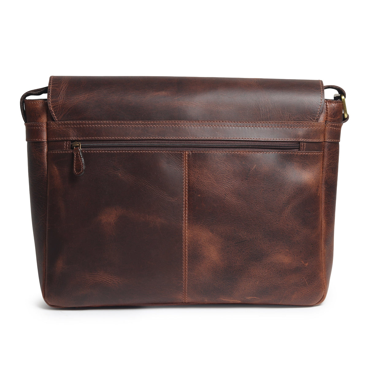Genuine Sitka leather messenger bag by Classy Leather Bags, featuring a sleek design, adjustable strap, and multiple compartments for laptops.