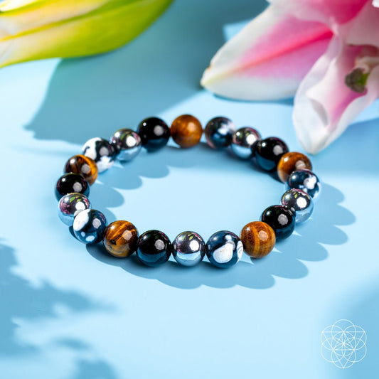 Conscious Items Orca’s Armor bracelet featuring triple protection and healing stones, designed as a stylish and spiritual accessory.
