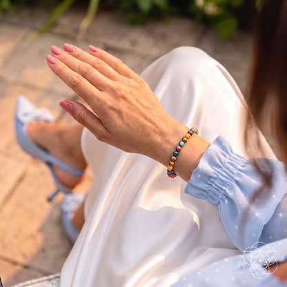 Conscious Items Quiet My Mind Ocean Jasper bracelet with 6mm beads, showcasing polished round gemstone jewelry for relaxation and mindfulness.