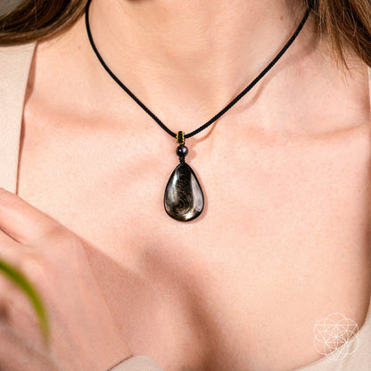 Hypersthene Millionaire Manifestation Necklace by Conscious Items with a smooth Hypersthene pendant on a sleek silver chain.